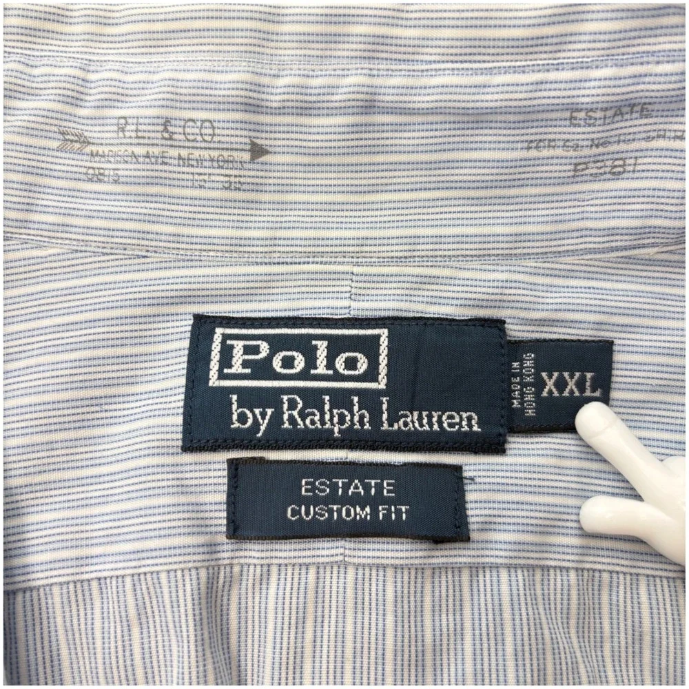 Vtg Polo Ralph Lauren Estate Custom Fit Blue Striped Shirt‎ Mens XXL Long Sleeve